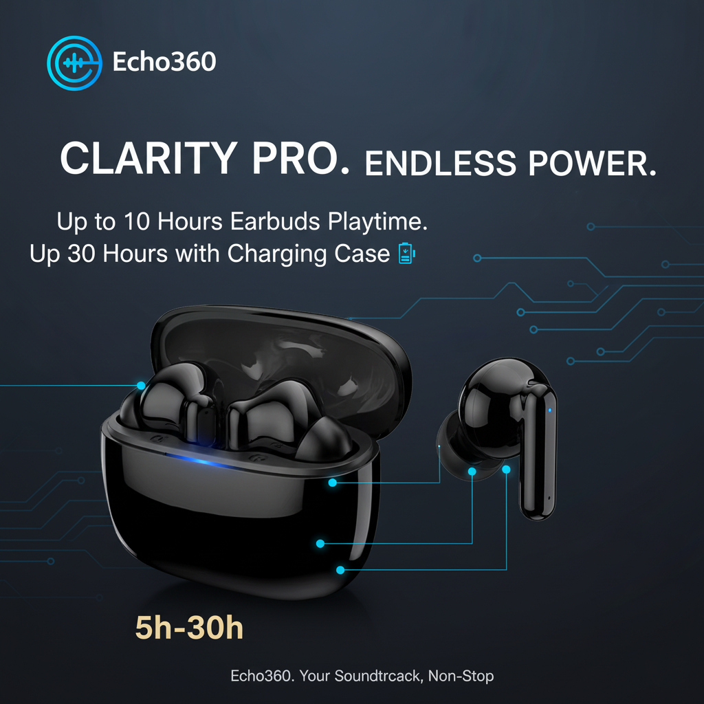Clarity Pro: Active Noise Cancelling Earbuds, BT 5.4, 30H Battery