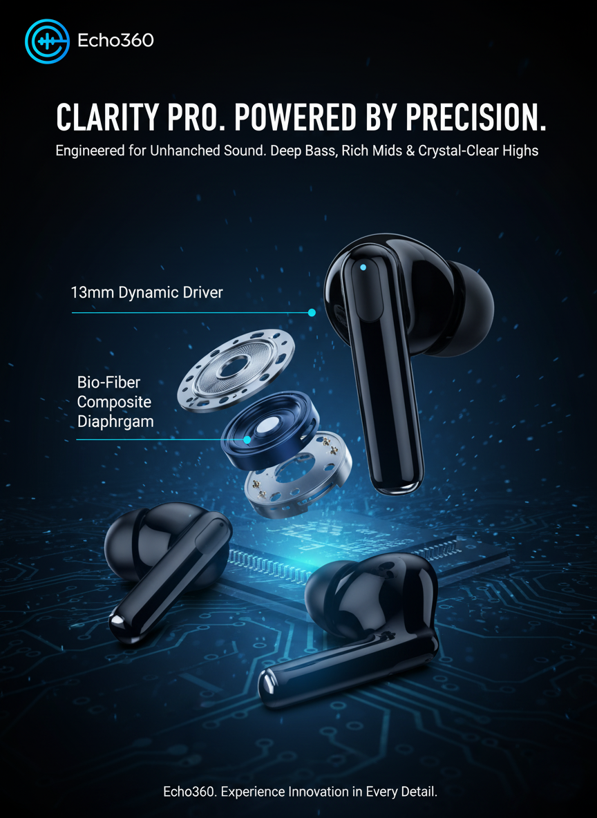 Clarity Pro: Active Noise Cancelling Earbuds, BT 5.4, 30H Battery