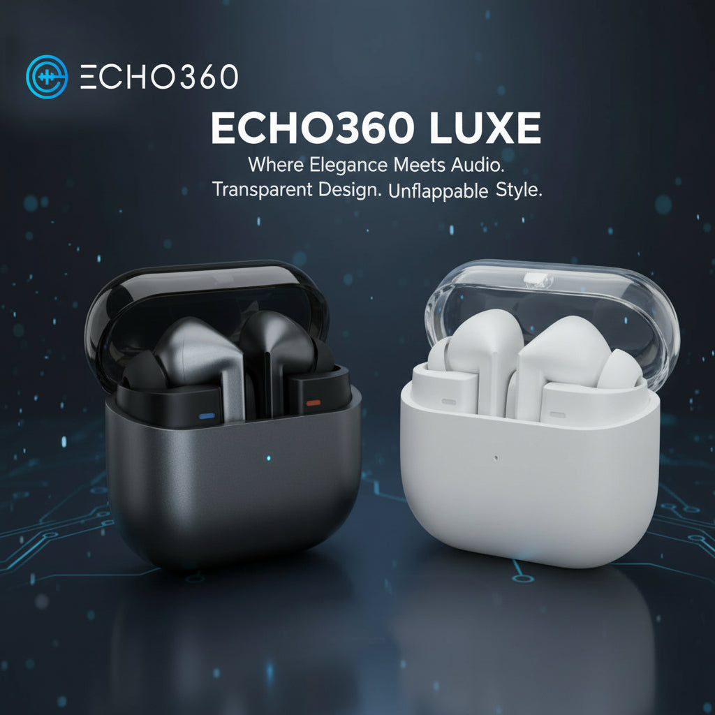 Echo360 Luxe Bluetooth earbuds both white and gray color options