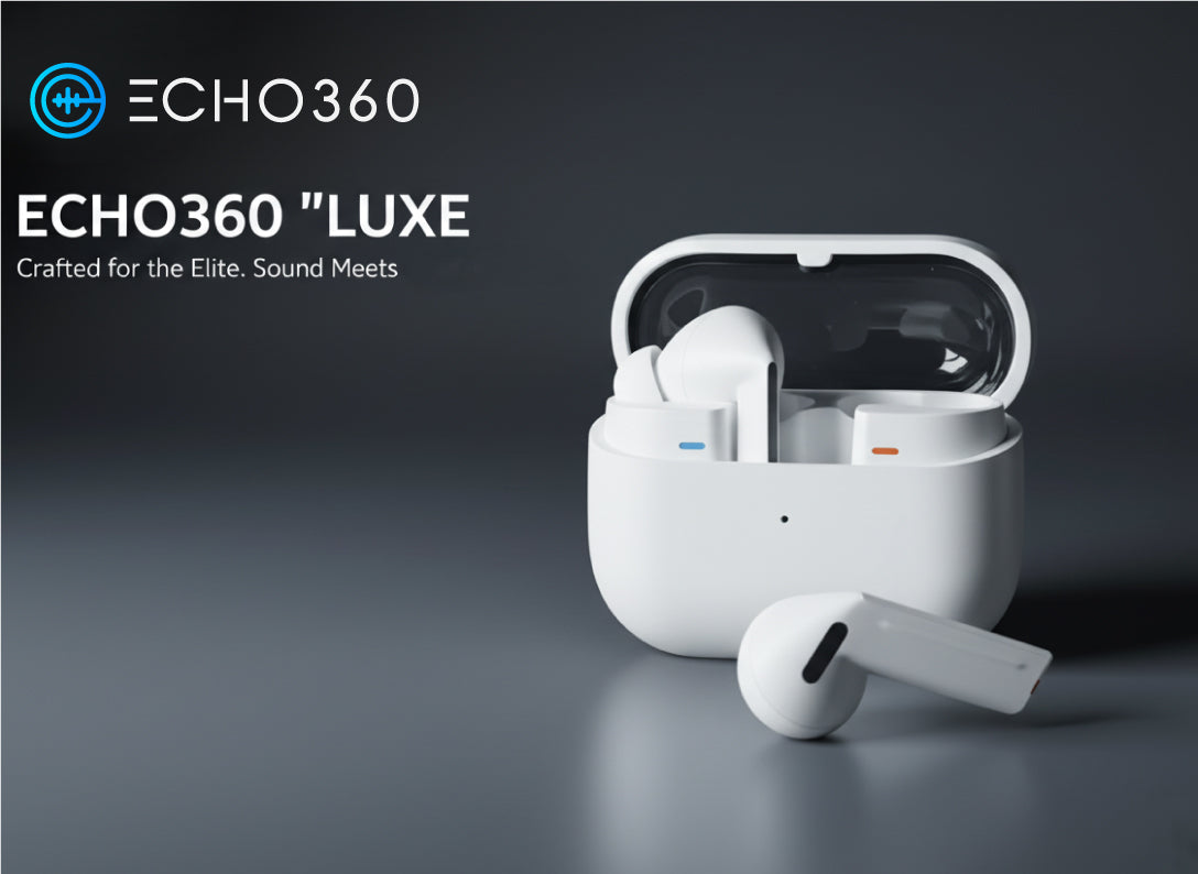 Echo360 Luxe: Premium BT 5.4 Earbuds with 13mm Speaker & Sleek Metallic Design