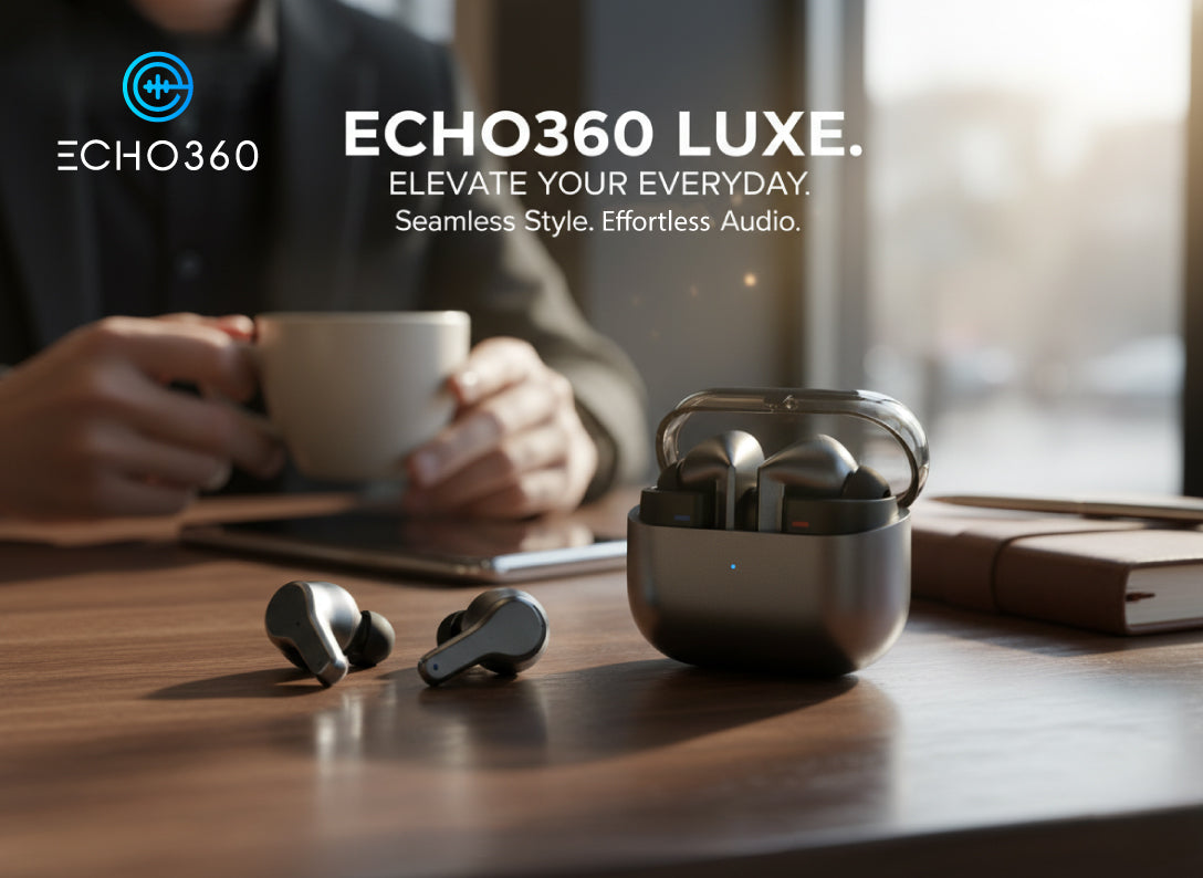 Echo360 Luxe: Premium BT 5.4 Earbuds with 13mm Speaker & Sleek Metallic Design