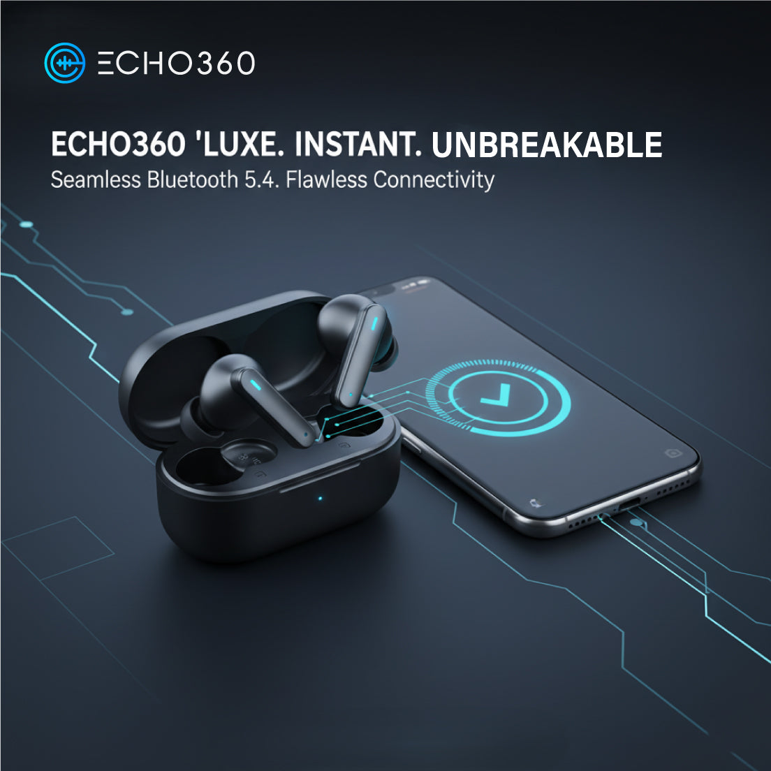 Echo360 Luxe: Premium BT 5.4 Earbuds with 13mm Speaker & Sleek Metallic Design