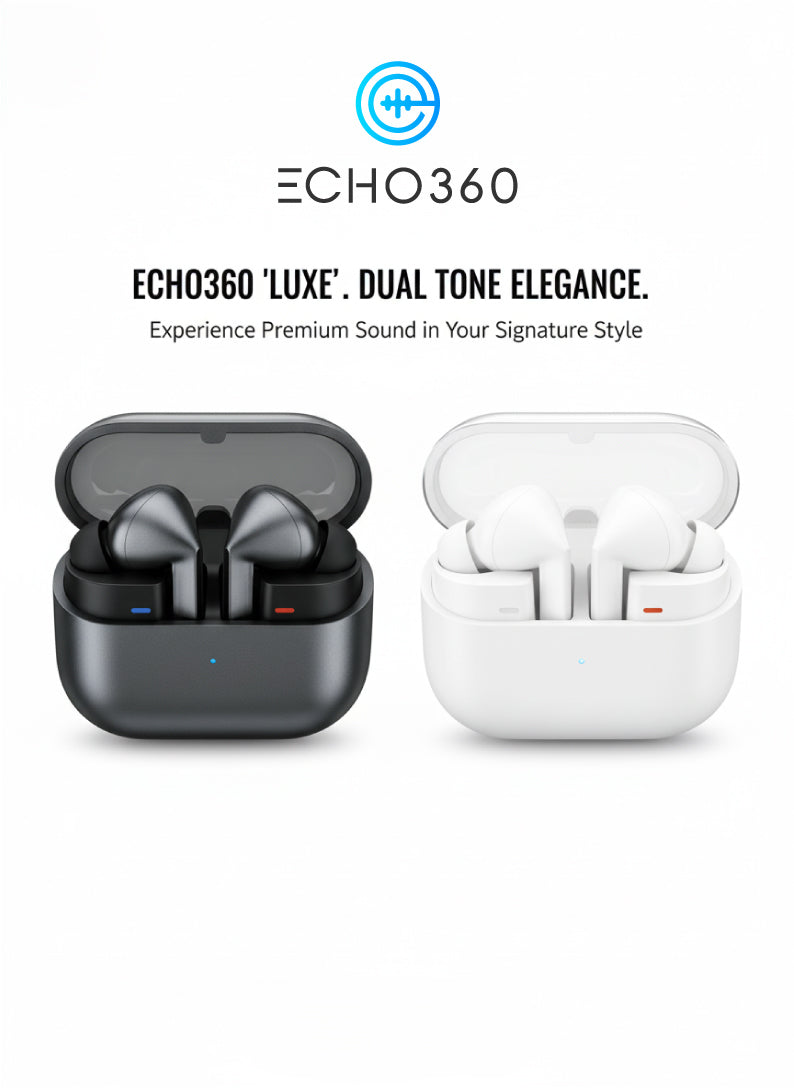 Echo360 Luxe: Premium BT 5.4 Earbuds with 13mm Speaker & Sleek Metallic Design