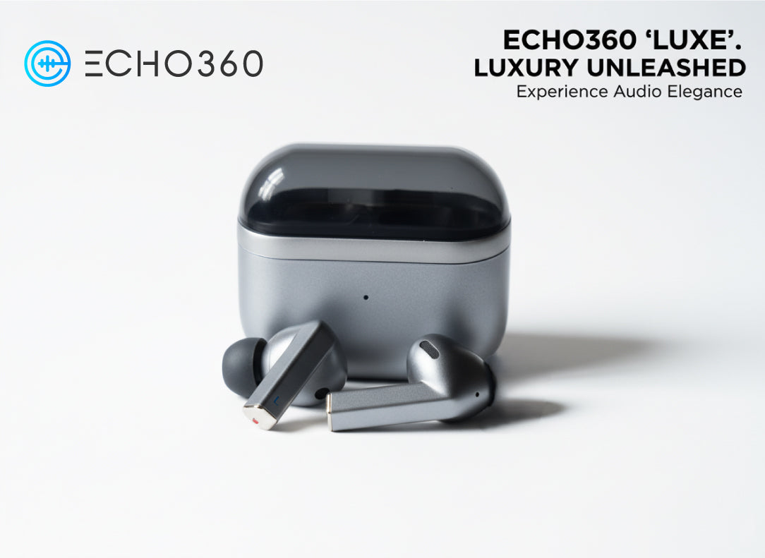 Echo360 Luxe: Premium BT 5.4 Earbuds with 13mm Speaker & Sleek Metallic Design