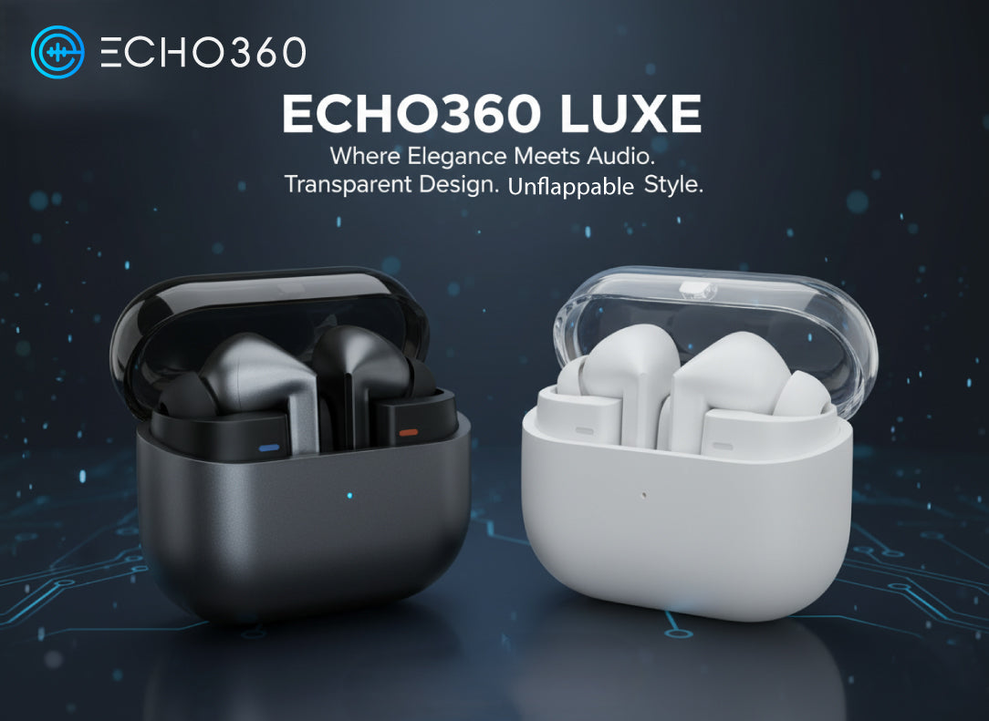 Echo360 Luxe: Premium BT 5.4 Earbuds with 13mm Speaker & Sleek Metallic Design